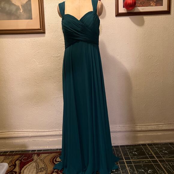 Dessy Collection Off-the Shoulder Draped Chiffon Maxi Dress Hunter Green Size 16 - Picture 4 of 16